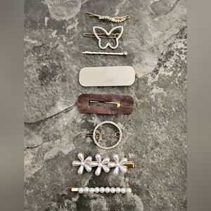 Stylish Assortment of Decorative Hair Clips - Faux Pearl, Rhinestones, Resin New